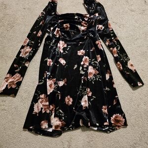 Good Luck Gem Black and Pink Floral Long Sleeve Dress